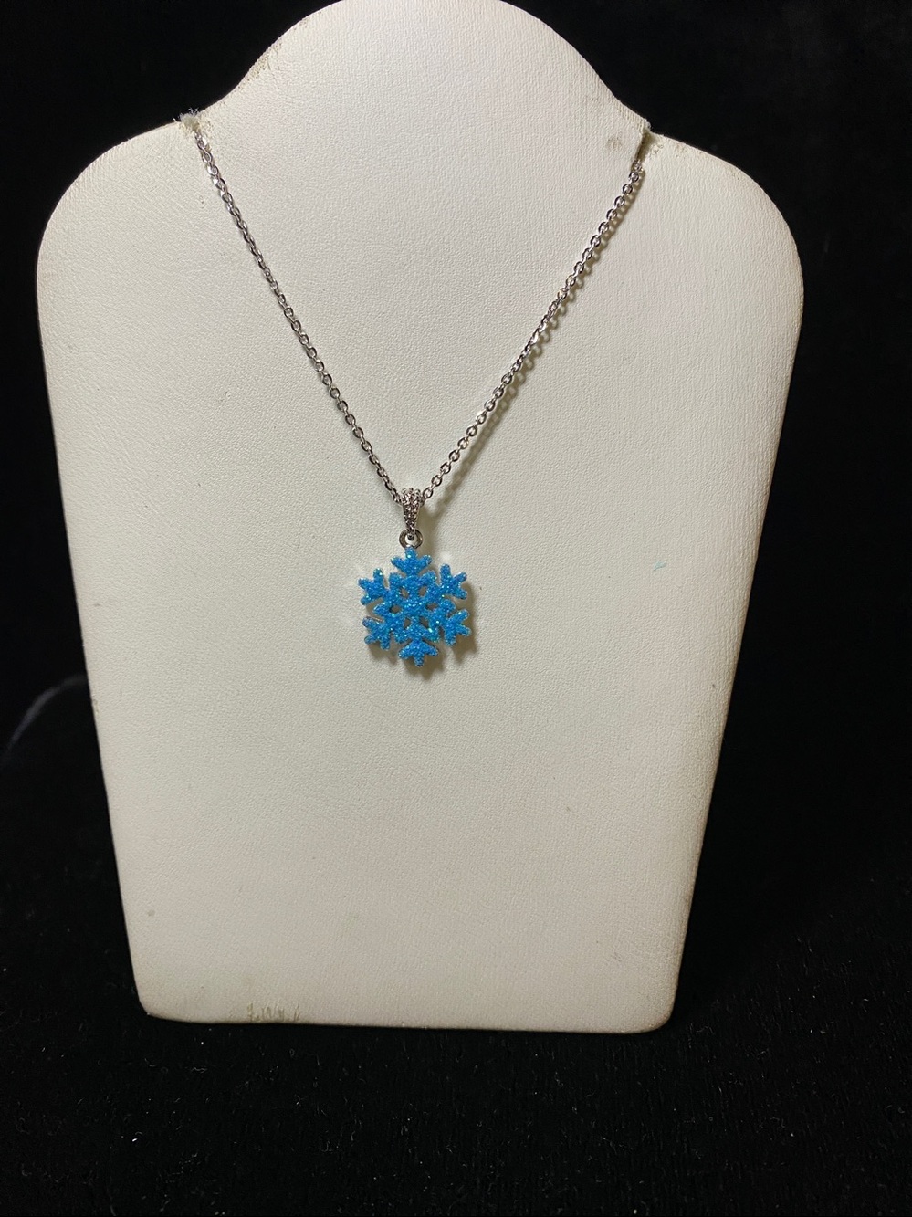 Fifth Ave Diamond Luster Dust Blue Snowflake Pendant Silvertone Necklace